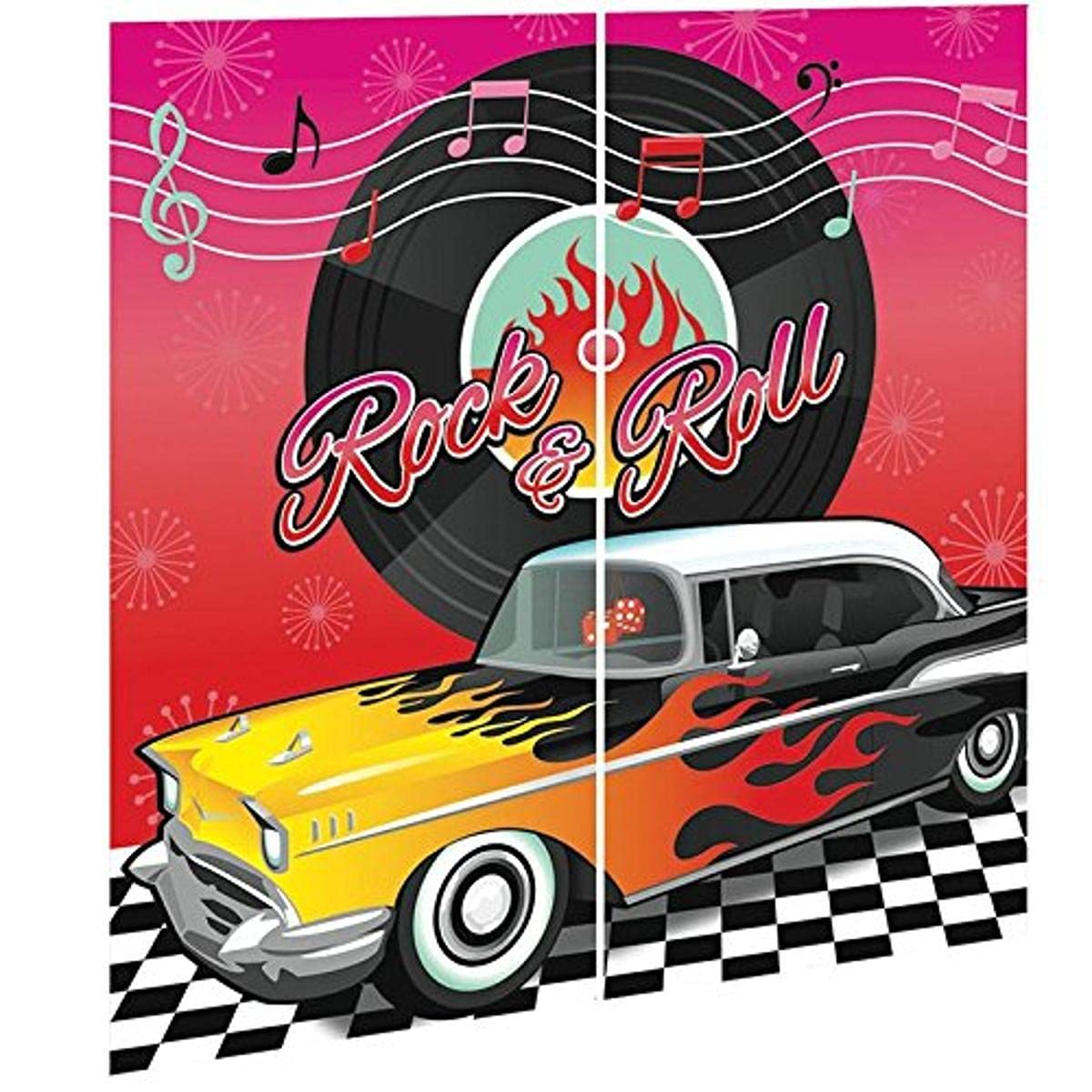 Amscan Nifty 50's Theme Party Rock & Roll Scene Setters Wall Decorating Kit, Multicolor, 65" x 32 1/2"