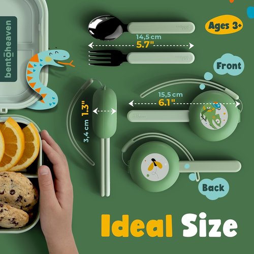 Bentoheaven Kids Travel Utensils Set - Food-Grade Stainless Steel & BPA-Free Case | Reusable Cutlery in Chameleon Color