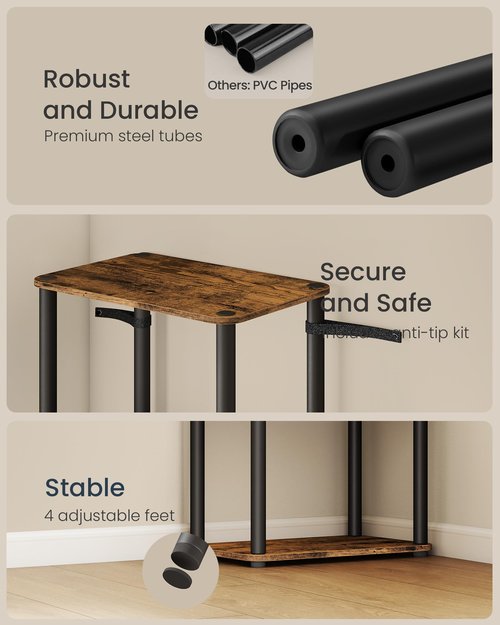 VASAGLE Superfast Toolless Assembly, 4-Tier Shelf for Living Room, Standing Shelf, Bookshelf, Bedroom, Kitchen, 9.4 x 15 x 41.3 Inches, Rustic Brown and Ink Black ULLS152K01