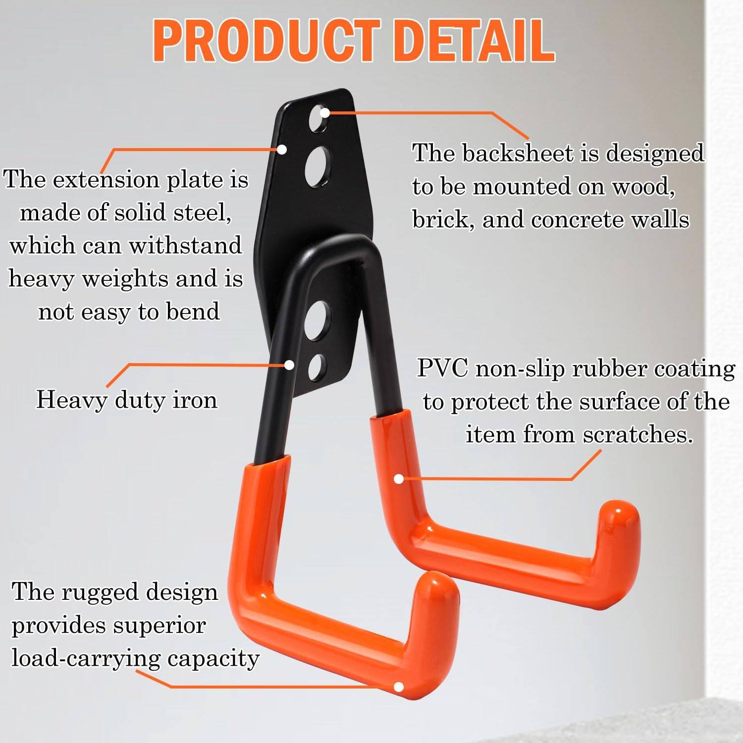 Vivicreate Heavy-Duty Garage Hooks - 10 Pack Wall Mount Utility Storage with Anti-Slip PVC Coating
