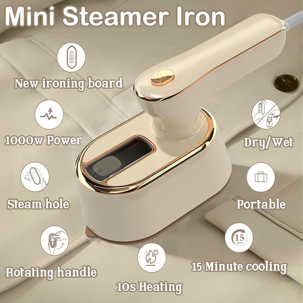 Skiennix Travel Steamer Iron - Mini Portable Ironing Machine for Clothes | Ideal for College Dorms & Home Essentials (Beige)