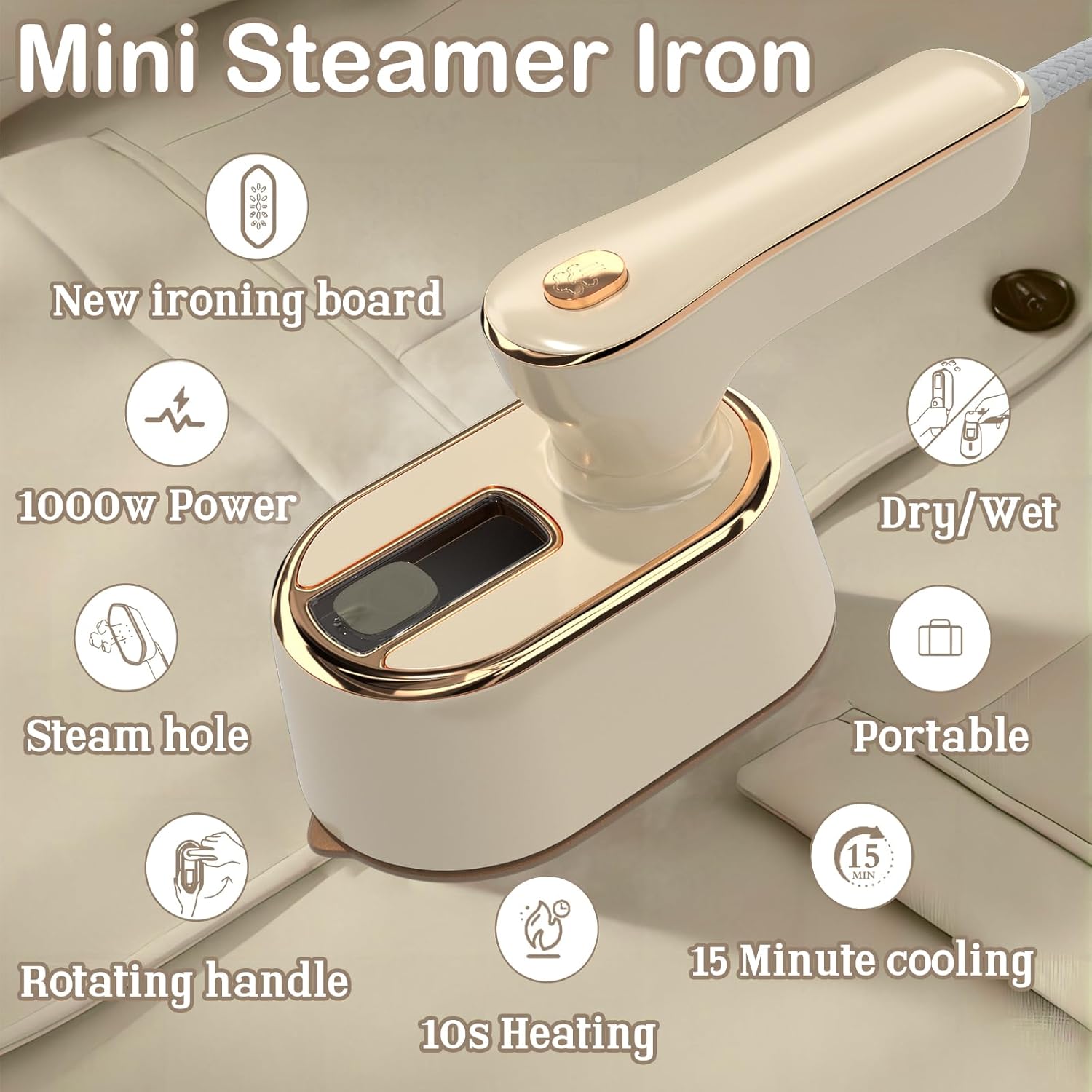 Skiennix Travel Steamer Iron - Mini Portable Ironing Machine for Clothes | Ideal for College Dorms & Home Essentials (Beige)