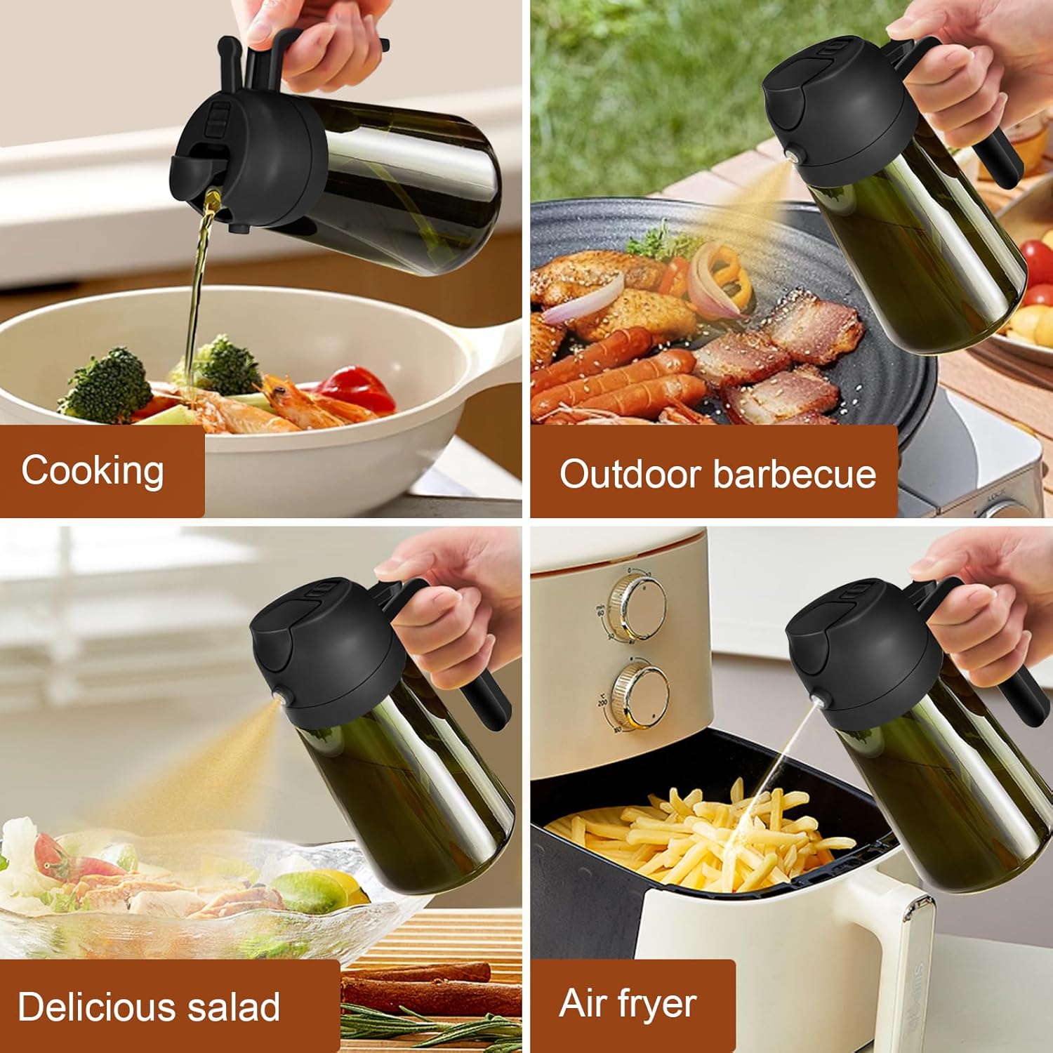 YARRAMATE Light-Blocking Dark Oil Sprayer - 16oz Olive Oil Dispenser Bottle | Premium Food-Grade Glass, Black