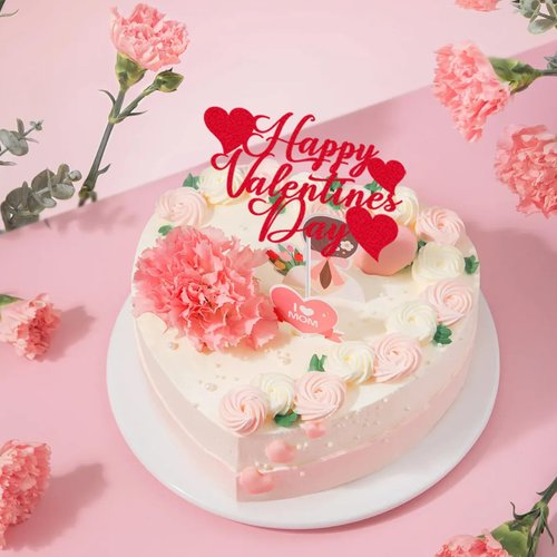 24Pcs Valentine's Day Happy Birthday Cake Sign Decoration, Heart Themed Cake Topper for Home Party Anniversary Supplies