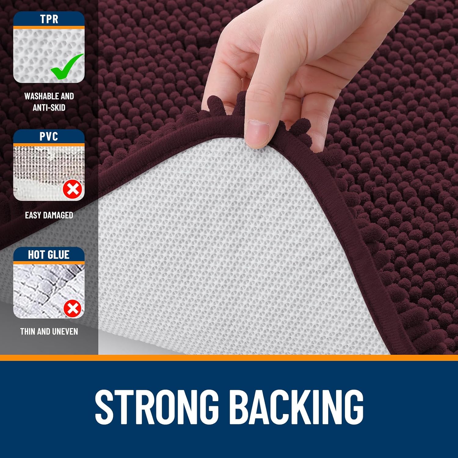 OLANLY Bathroom Rugs - Extra Soft Chenille Bath Mats | 30x20, Quick Dry, Machine Washable, Black Cherry