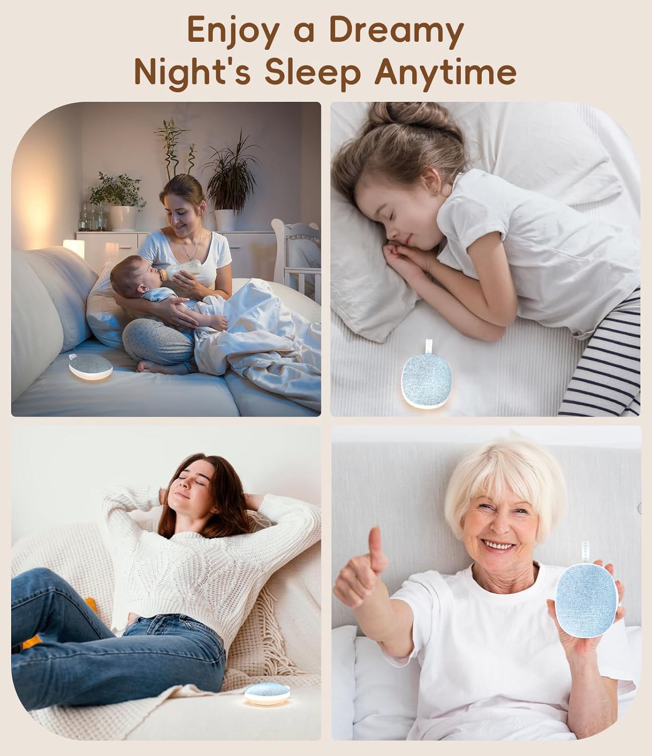 Skiennix Portable White Noise Machine - Bluetooth Speaker & Rechargeable Baby Sleep Soother | 6 Soothing Sounds, Blue
