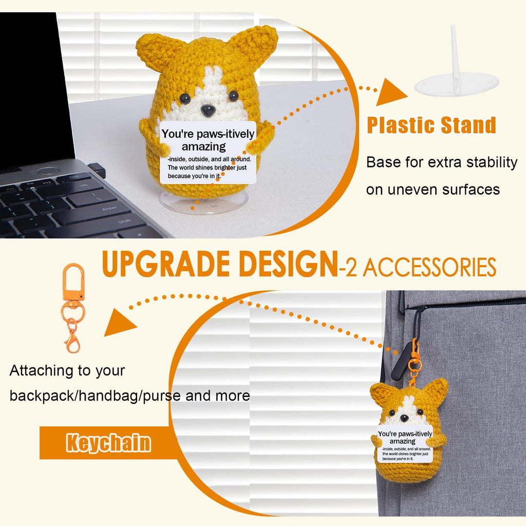 Mini Crochet Corgi Gift for Mothers Day Teacher Appreciation Graduation Fathers Day,Positive Crochet Corgi Emotional Support Inspirational Puppy Stuffed Gift for Dog Lover,Handmade Dog Desk Decor