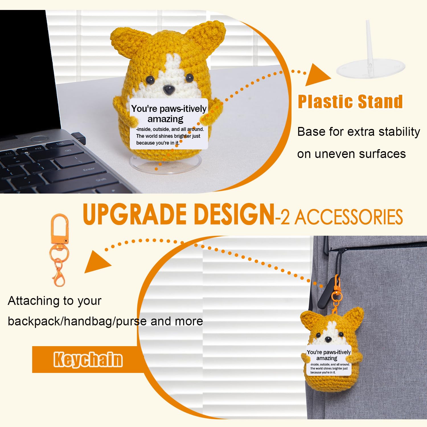 Mini Crochet Corgi Gift for Mothers Day Teacher Appreciation Graduation Fathers Day,Positive Crochet Corgi Emotional Support Inspirational Puppy Stuffed Gift for Dog Lover,Handmade Dog Desk Decor