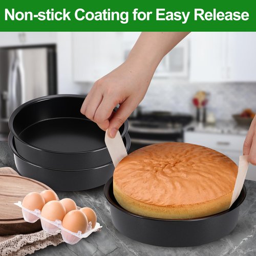 8 Inch Cake Pan, Premium Round Cake Pans Set of 3, Durable Circle Cake Pan with 100 Pieces Parchment Paper, Non-Toxic & Healthy Deep Cake Baking Pans Tins for Birthday Christmas, Dishwasher Safe