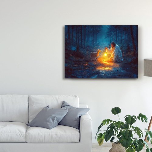 Christian Wall Art | Jesus and Lamb Canvas Decor - Serenity Prayer for Home & Baptism Gifts (24" x 16")