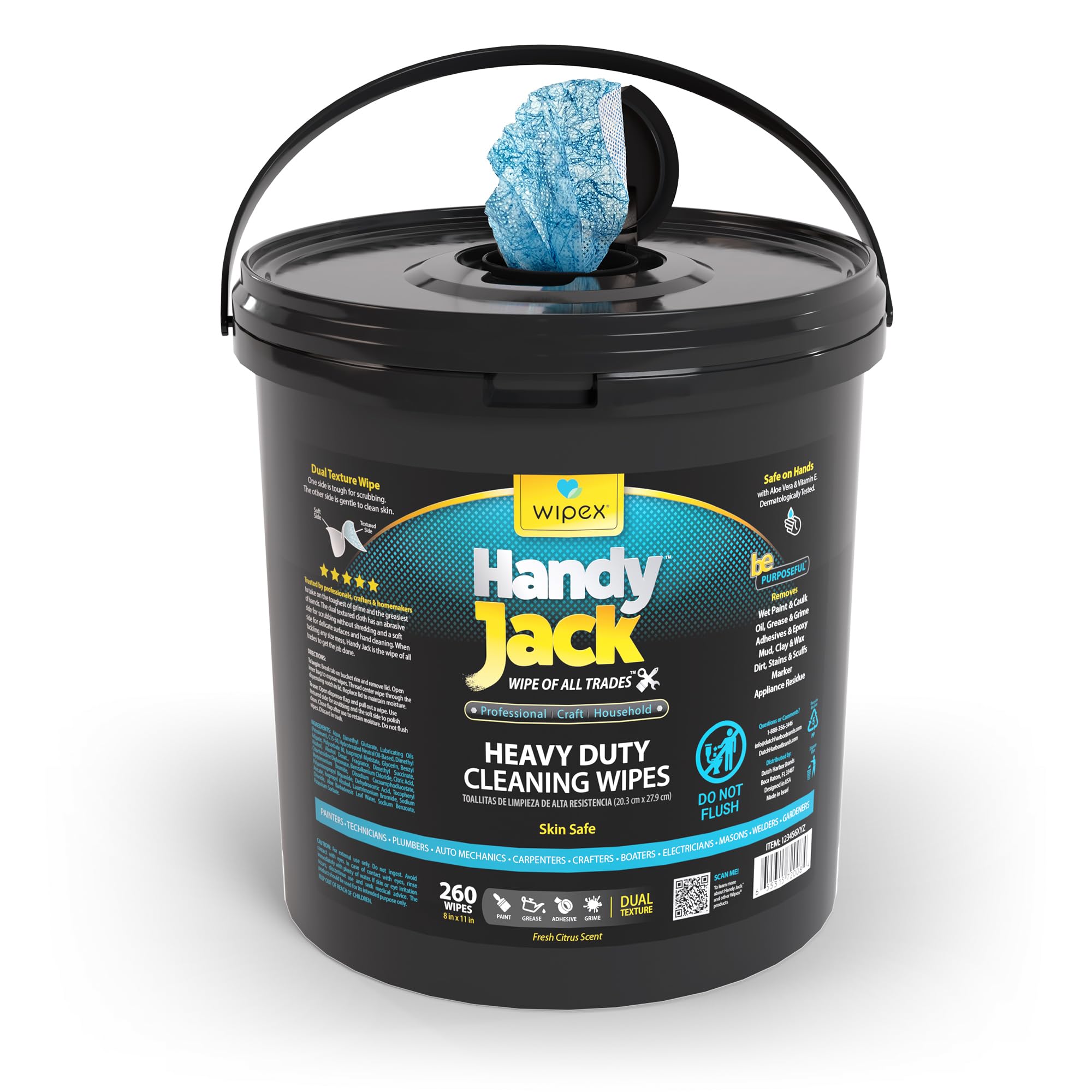Wipex Handy Jack Heavy Duty Wipes, Dual Texture Cleaning Cloth, Use on Hands, Equipment, Tools - Removes Paint, Adhesives, Oil, Grease, & Dirt, Bulk Size, 260 Count (Pack of 1)