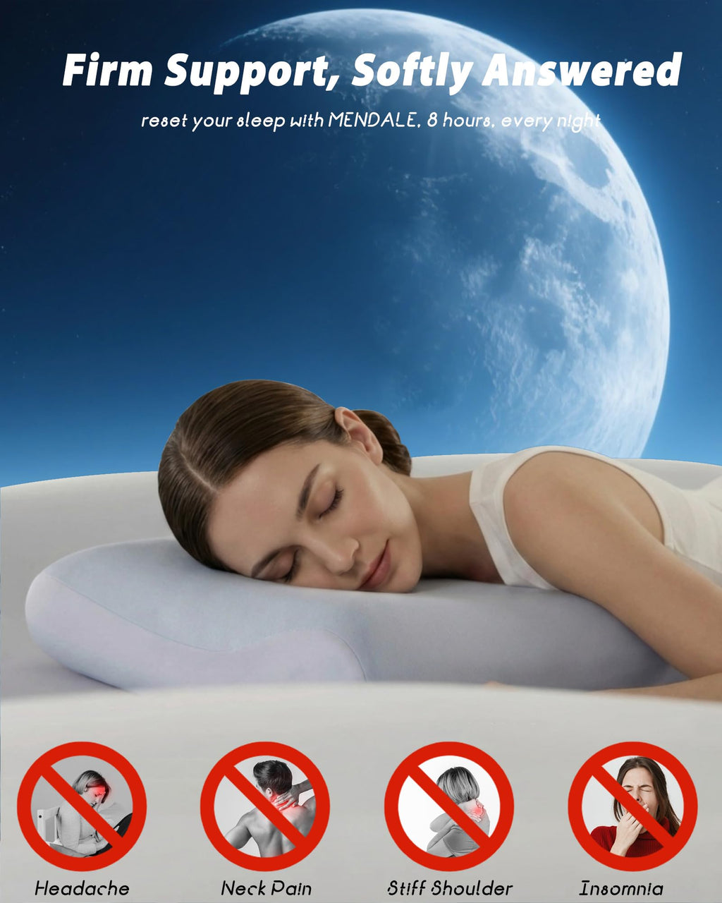 mendale Memory Foam Pillows for Sleeping, Cooling Bed Pillow for Neck Pain Relief, Queen Size Contour Design for Side Back Stomach Sleepers with Travel Pouch - Frim But Soft (4 Inches)