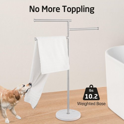 KES Free Standing Towel Racks for Bathroom with Weighted Marble Base, 40-Inch Floor Standing Towel Rack Stand, 3 Swivel Bars, Premium 18/8 Stainless Steel Brushed Finish, BTH219-2