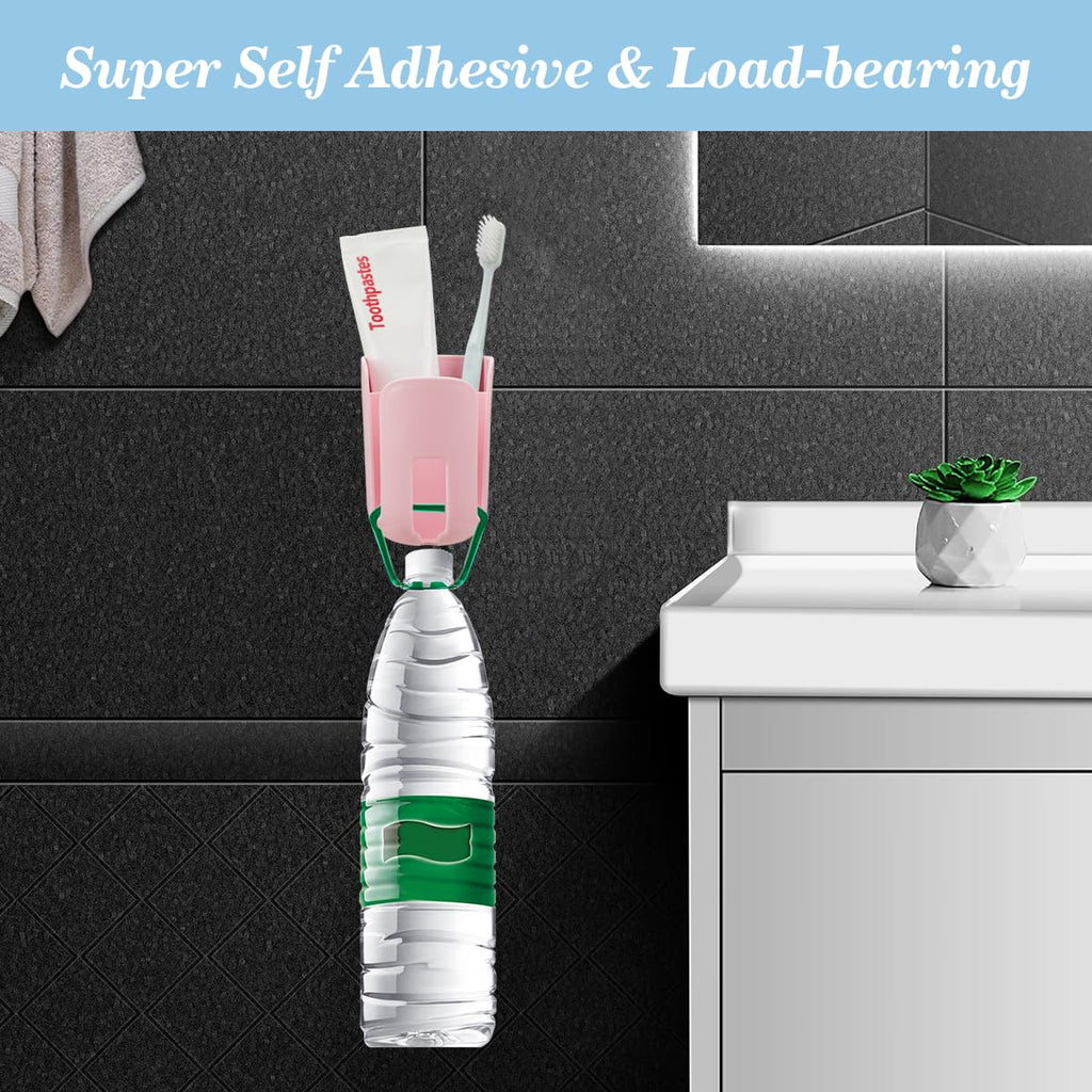 oppfacx Toothbrush Holders for Bathrooms Toothbrush Holders Wall Mounted BPA-Free Tooth Brush Holder with Toothbrush Cup Drilling-Free (Pink)