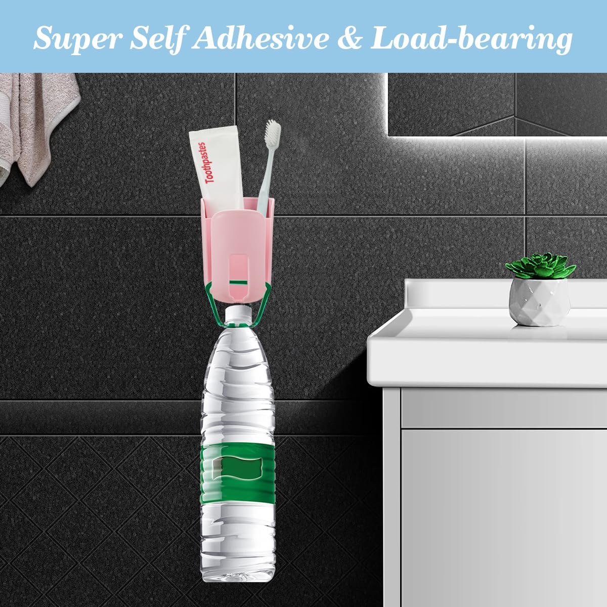 oppfacx Toothbrush Holders for Bathrooms Toothbrush Holders Wall Mounted BPA-Free Tooth Brush Holder with Toothbrush Cup Drilling-Free (Pink)