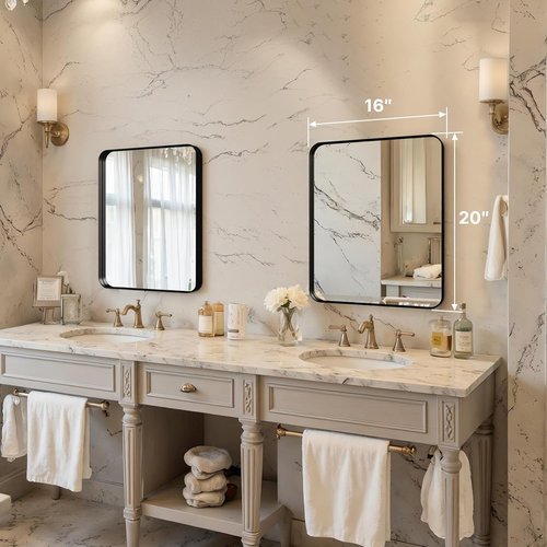 Kosmonia Bathroom Vanity Mirror - 20x16 Inch Aluminum Framed, Farmhouse Style, Anti-Rust, HD Reflection, Black