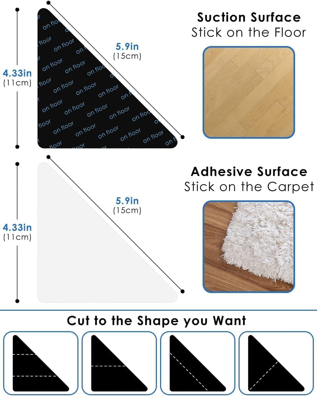 Skiennix 14PCS Non-Slip Rug Pad Grippers - Reusable & Washable for Area Rugs & Carpets