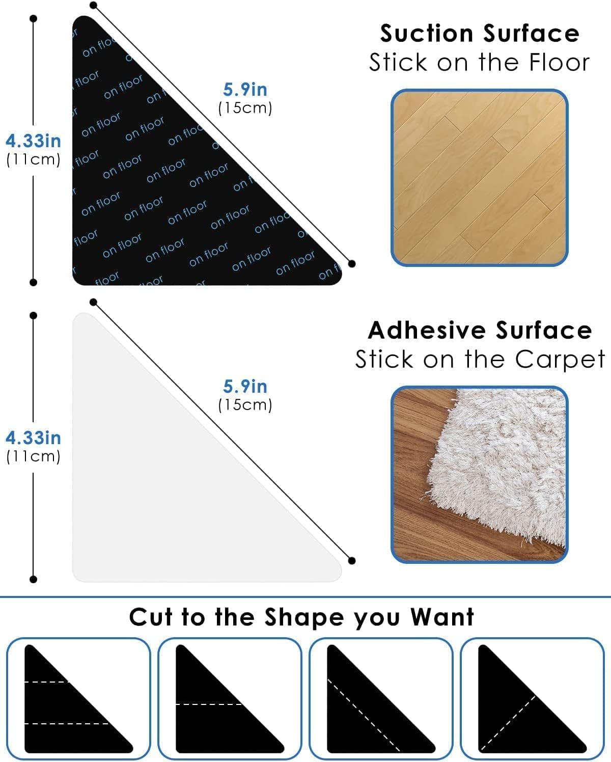 Skiennix 14PCS Non-Slip Rug Pad Grippers - Reusable & Washable for Area Rugs & Carpets