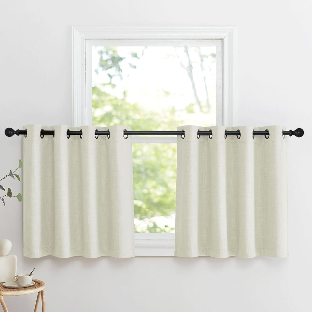 NICETOWN Natural Linen Room Darkening Curtain Valances - Thermal Insulated Short Curtains, W52 x L30, Set of 2