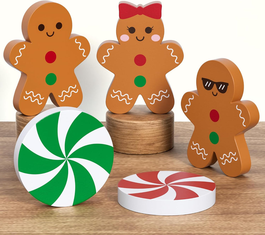 Regine Switzerland Gingerbread Christmas Decorations - 5 Pcs Wooden Signs for Home & Kitchen Decor