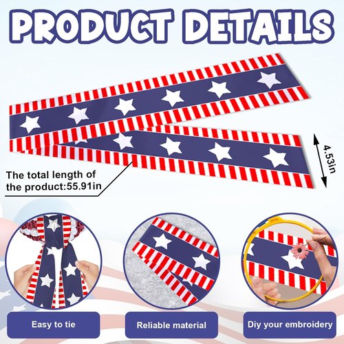 ABTOLS Patriotic Wreath Sash - Red & White Stripe Satin Ribbon for 4th of July Decor | 56'' x 4.5''