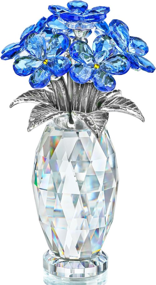 H&D Hyaline & Dora Blue Crystal Forget Me Not Flower Figurine - Elegant Home Decor & Gift for Women