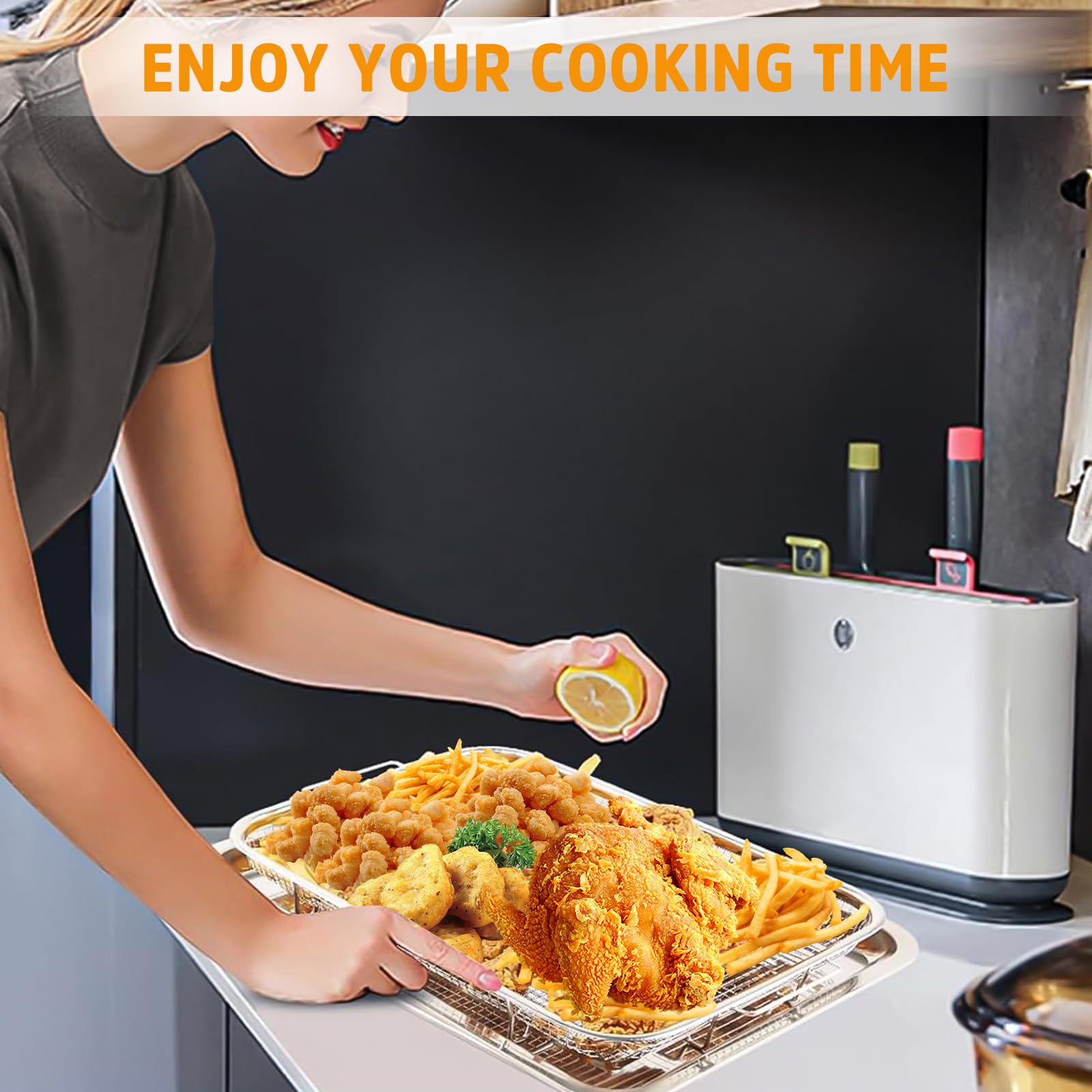 Air Fryer Basket for Oven 15" x 11", Stainless Steel Crisper Tray & Baking Pan Set with 50 PCS Parchment Paper, Oven Air Fryer Rack for Bacon, Fries, Chicken, Healthy Oil-Free Cooking