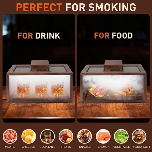 Intoo Lifes Cocktail Smoker Kit - Whiskey Smoker Kit with Smoking Gun：Black Walnut Cocktail Smoke Box, Food Tray and Wood Chips，Bourbon Old Fashioned Smoker Kit Christmas Gifts for Men，Dad（No Butane）