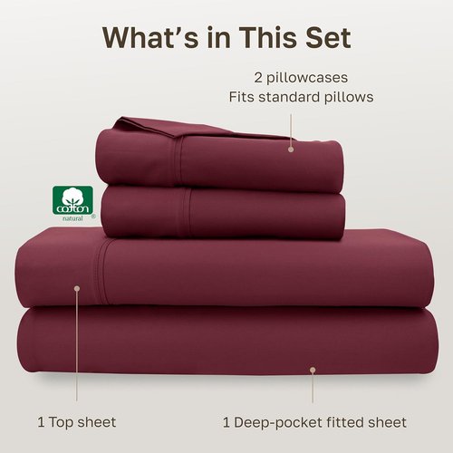 California Design Den Full Size Bed Sheets Set - 100% Soft Cotton, 400 Thread Count, Silky Smooth Sateen, Deep Pockets - Burgundy Red
