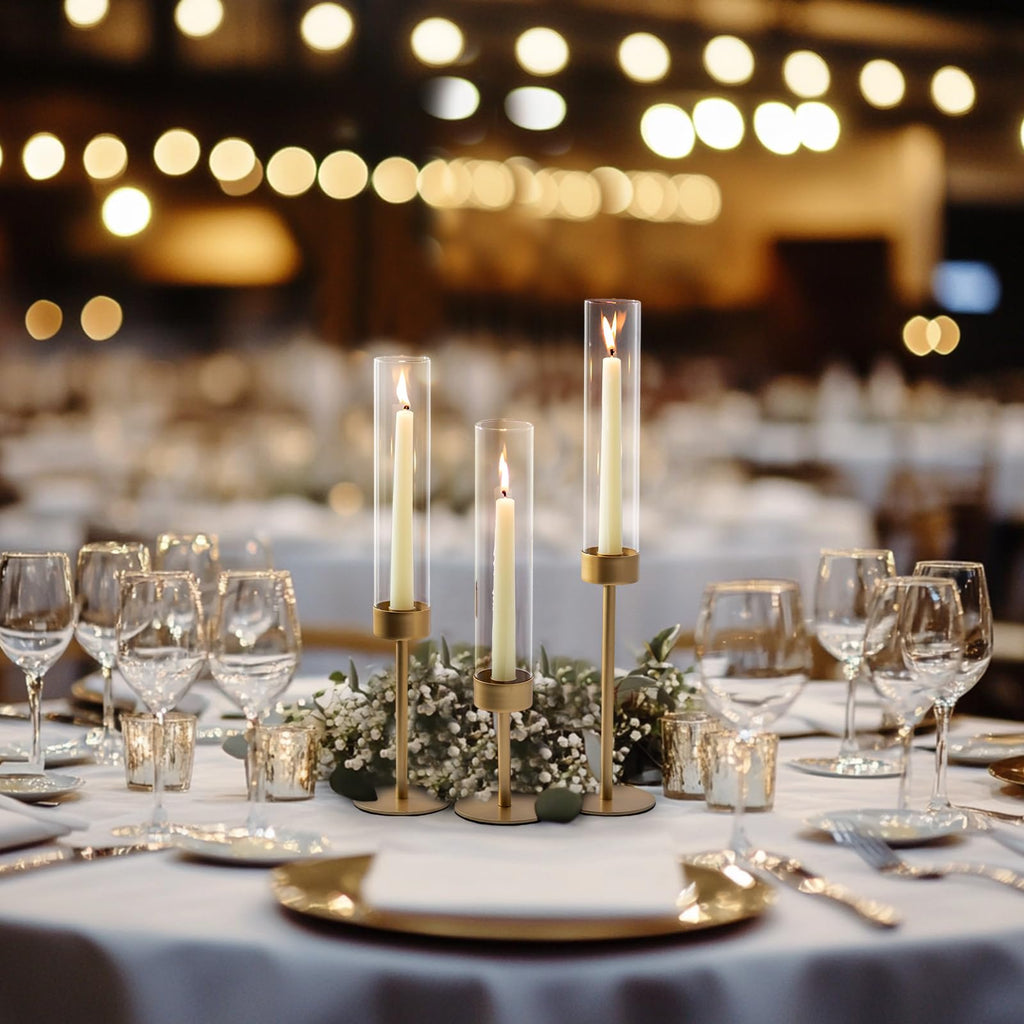 Sziqiqi Hurricane Candle Holders for Wedding: 6 Pcs Gold Candlestick Holders Table Centerpiece - Taper Candle Sticks Holder for Christmas Party
