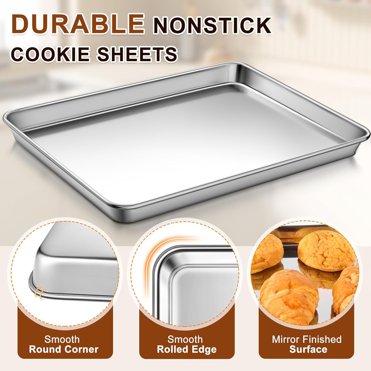 Skiennix Extra Large Stainless Steel Baking Sheet - Nonstick, Warp Resistant, Dishwasher Safe (20" x 14" x 1")