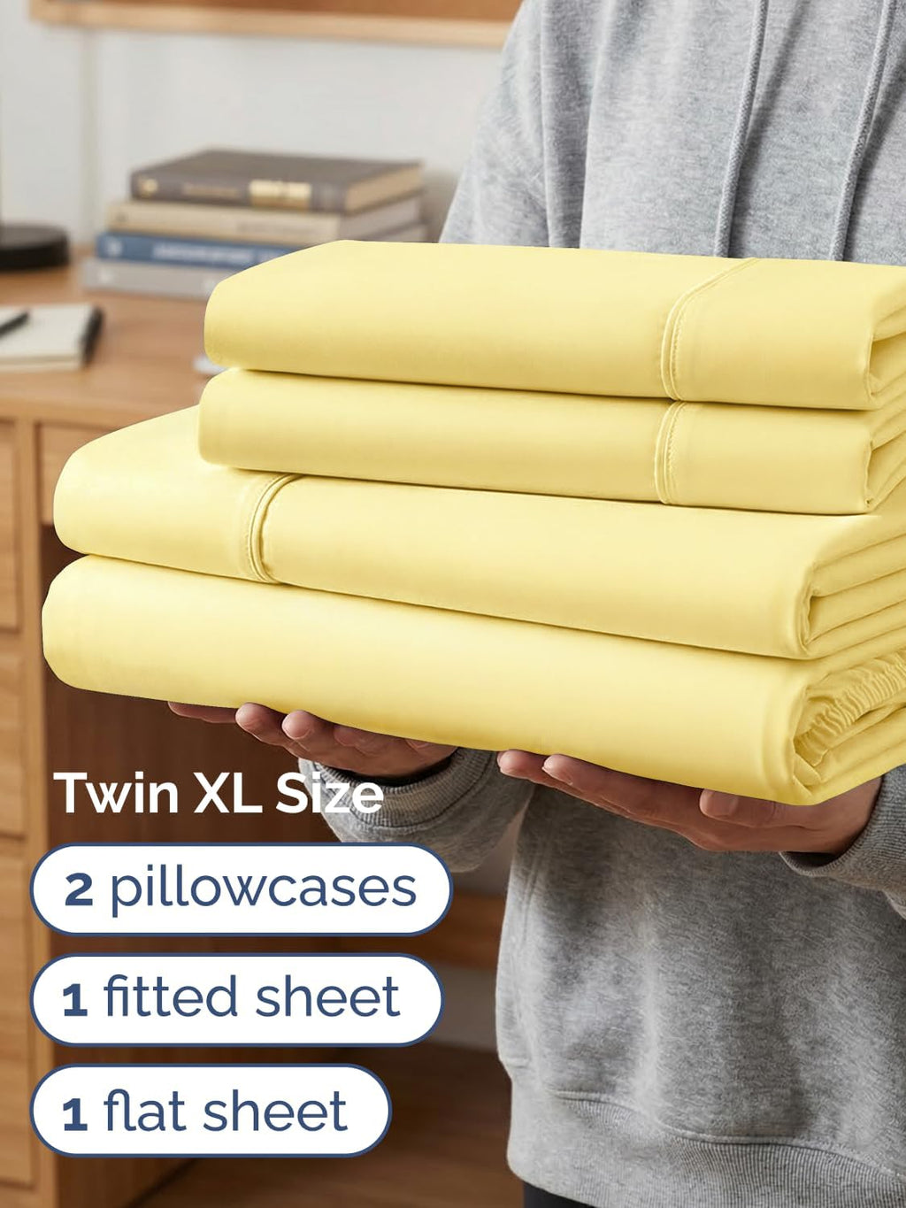 Skiennix Extra Deep Twin XL Sheet Set - 4 Piece Breathable Cooling Bedding - Soft, Wrinkle-Free Yellow
