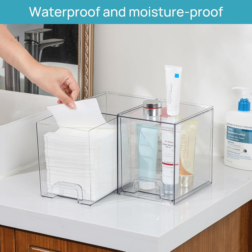 Vtopmart Clear Stackable Storage Drawers - 7.6" Plastic Organizers for Skincare & Cosmetics | 4-Pack