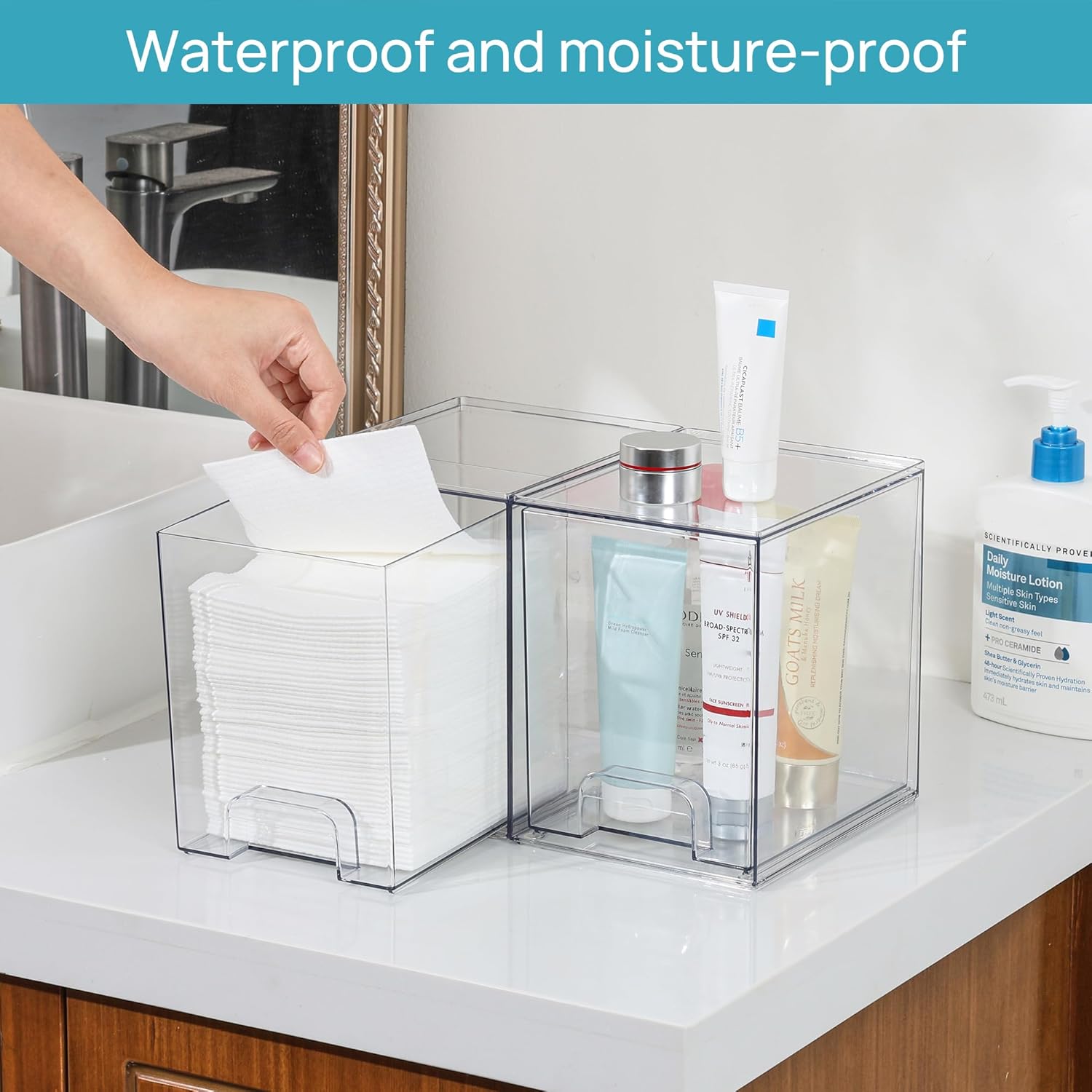 Vtopmart Clear Stackable Storage Drawers - 7.6" Plastic Organizers for Skincare & Cosmetics | 4-Pack