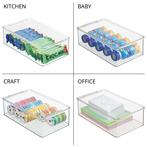 mDesign Shoe Organiser – Set of 2 – Plastic Shoe Storage Box with Lid – Footwear Organiser for Boots, Sneakers, Sandals – Clear