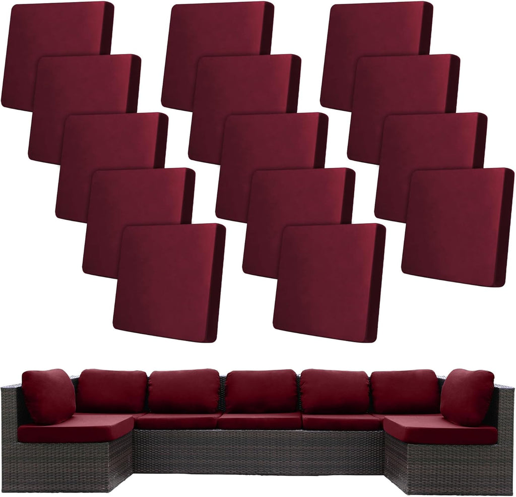 Skiennix 14 Pcs Patio Cushion Covers - Washable Outdoor Couch Slipcovers in Wine Red