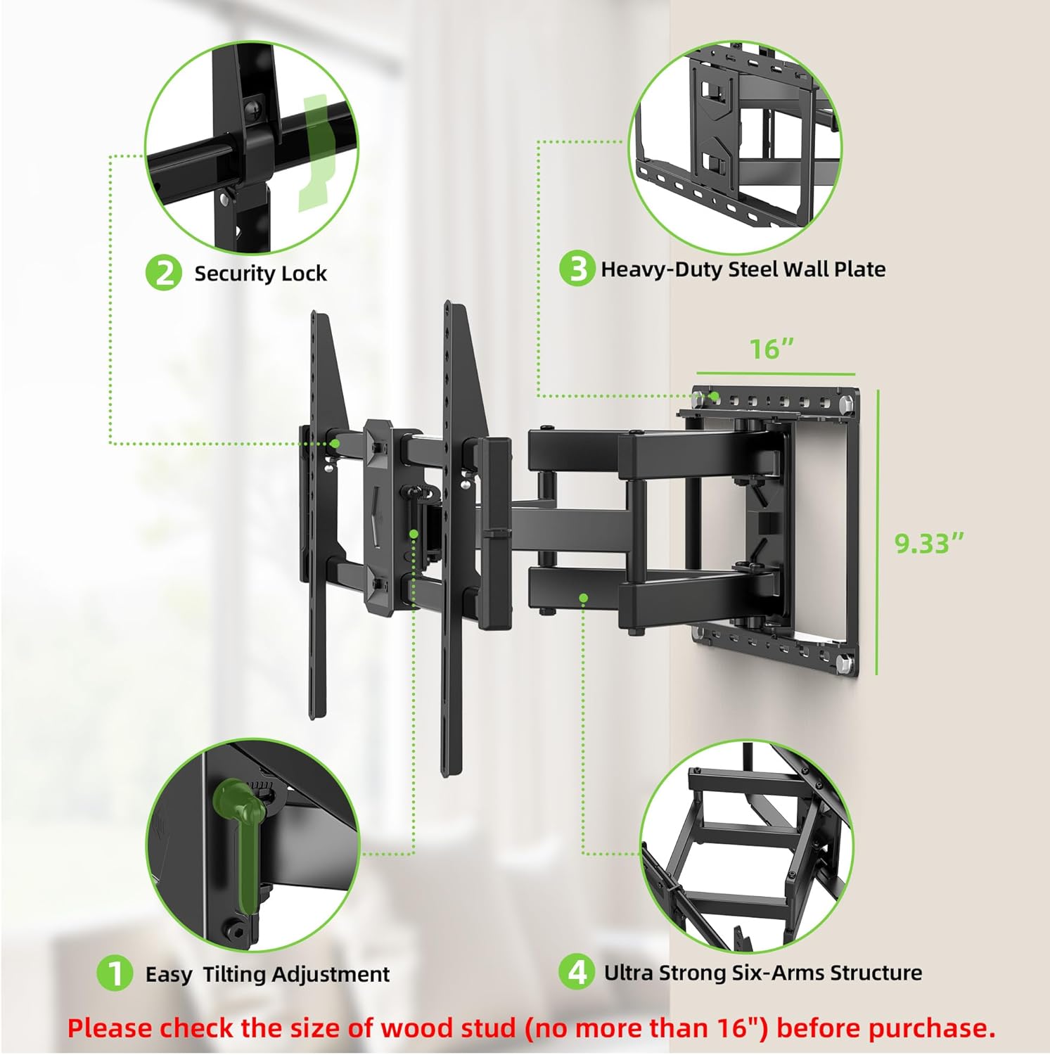 USX Mount Full Motion TV Wall Mount - Dual Swivel Articulating Tilt for 42-90 Inch TVs | VESA 600x400mm, Holds Up to 132lbs