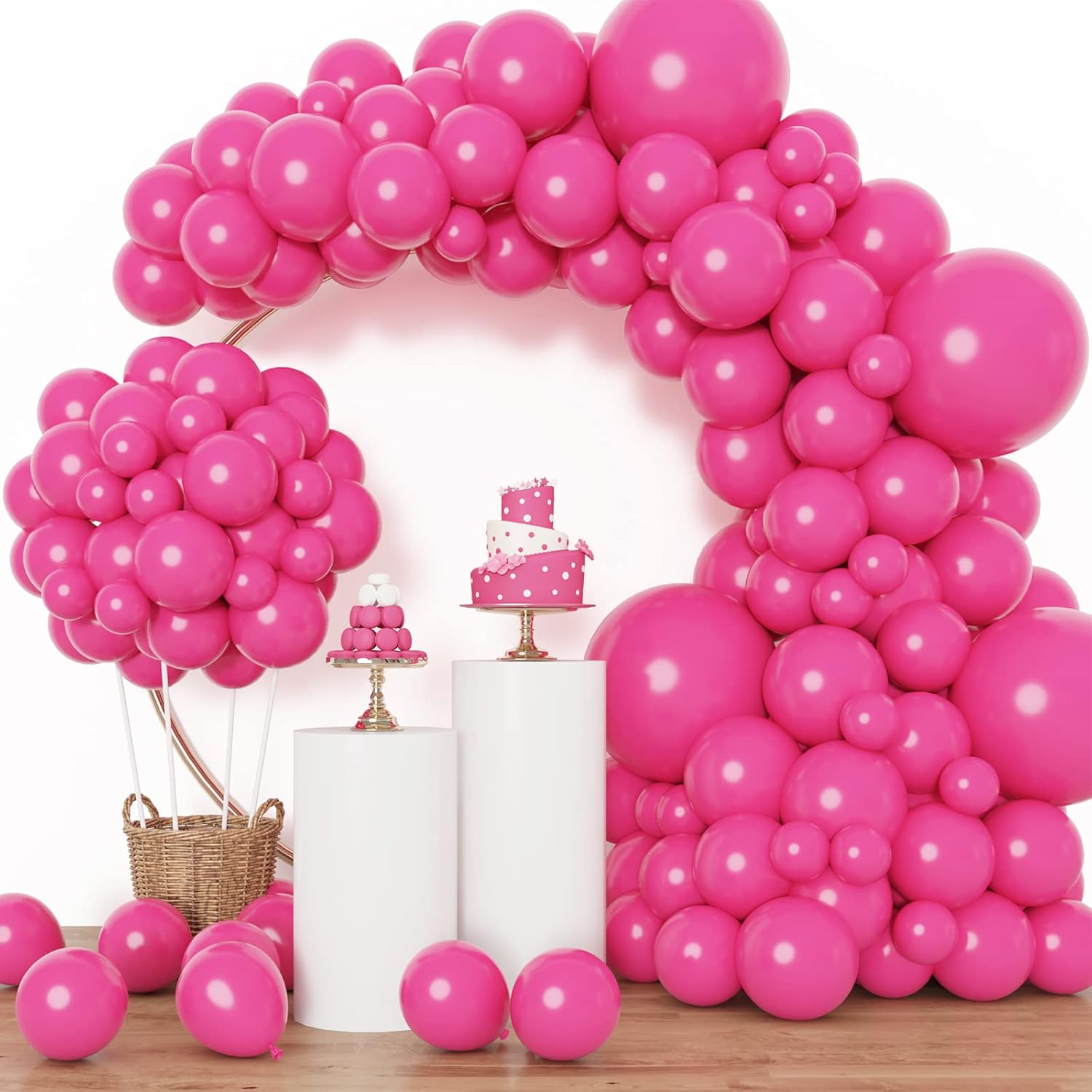 RUBFAC Hot Pink Balloon Arch Kit - 129pcs Latex Balloons in Various Sizes for Birthday & Wedding Decor