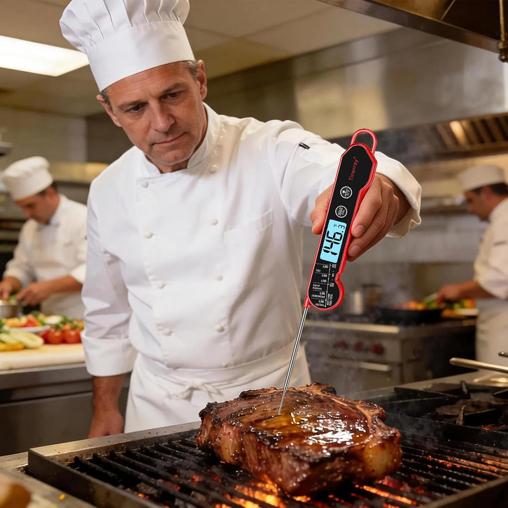 Professional Digital Meat Thermometer - Instant Read Waterproof Folding Probe with Backlight & Calibration for BBQ, Grill, Cooking