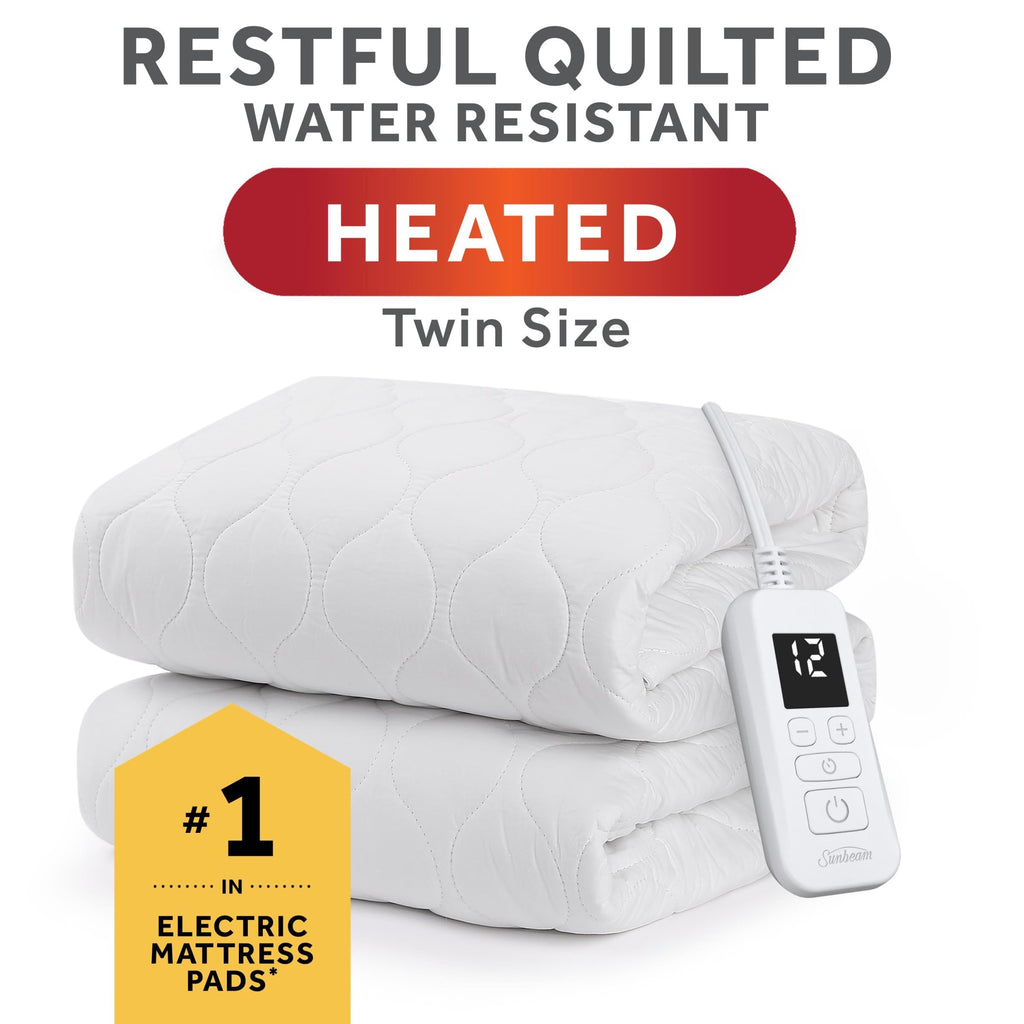 Sunbeam Restful Quilted Water Resistant Heated Mattress Pad - Twin