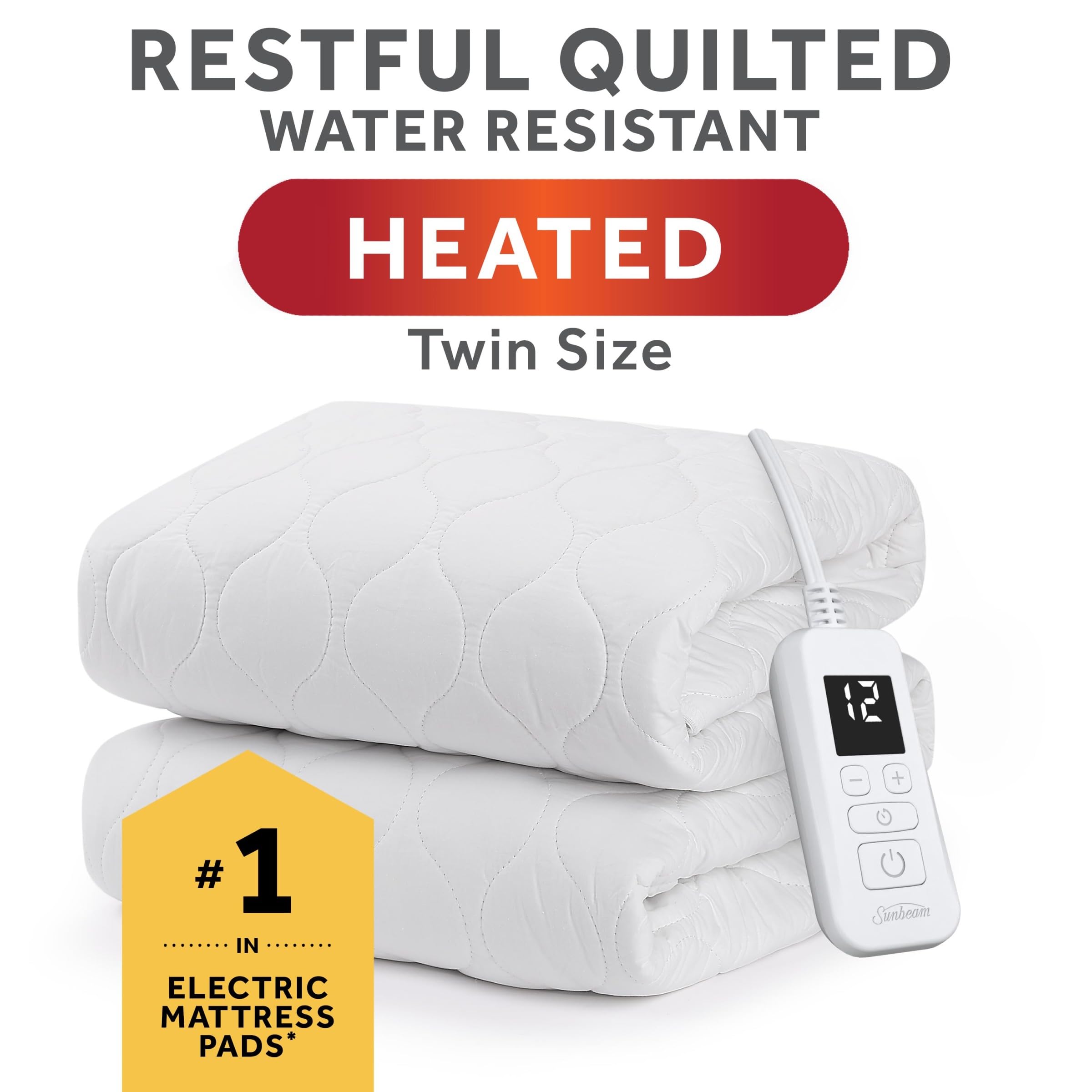 Sunbeam Restful Quilted Water Resistant Heated Mattress Pad - Twin