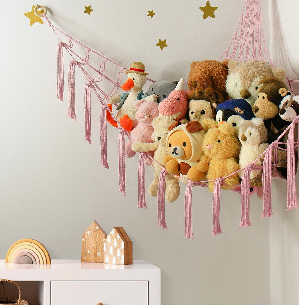 Mirolam Stuffed Animal Storage Hammock Net - Large Pink Toy Organizer for Nursery Decor