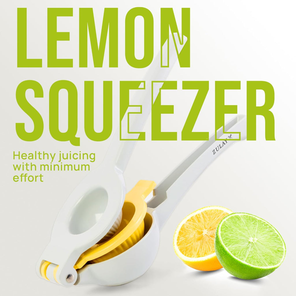 Zulay Kitchen 2-in-1 Lemon Squeezer - Sturdy Hand Juicer for Maximum Juice Extraction | Easy to Clean - Gray/Yellow