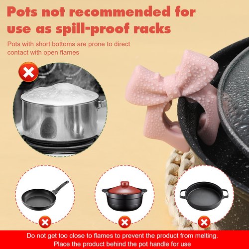 Mabor 3Pcs Spoon Holder for Pot, Bowknot Silicone Spoon Pot Pan Holder, Pink Bow Pots Clip Rest for Cooking, Heat Resistance Non-Slip Cute Stove Top Spatula Holders