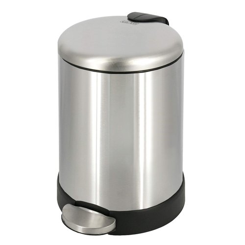Glad Small Trash Can, 1.2 Gallon | Round Stainless Steel Garbage Bin with Soft Close Lid & Step Foot Pedal | Metal Waste Basket with Removable Inner Bucket, Stainless, 8 x 9.5 x 12 inches
