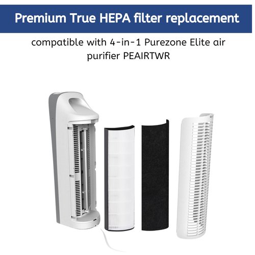 Nispira 2-in-1 True HEPA Replacement Filter PETWRFIL For Pure Enrichment PureZone Elite 4-IN-1 Tower Air Purifier PEAIRTWR (HEPA + 1-PreFilter, 1 PK)