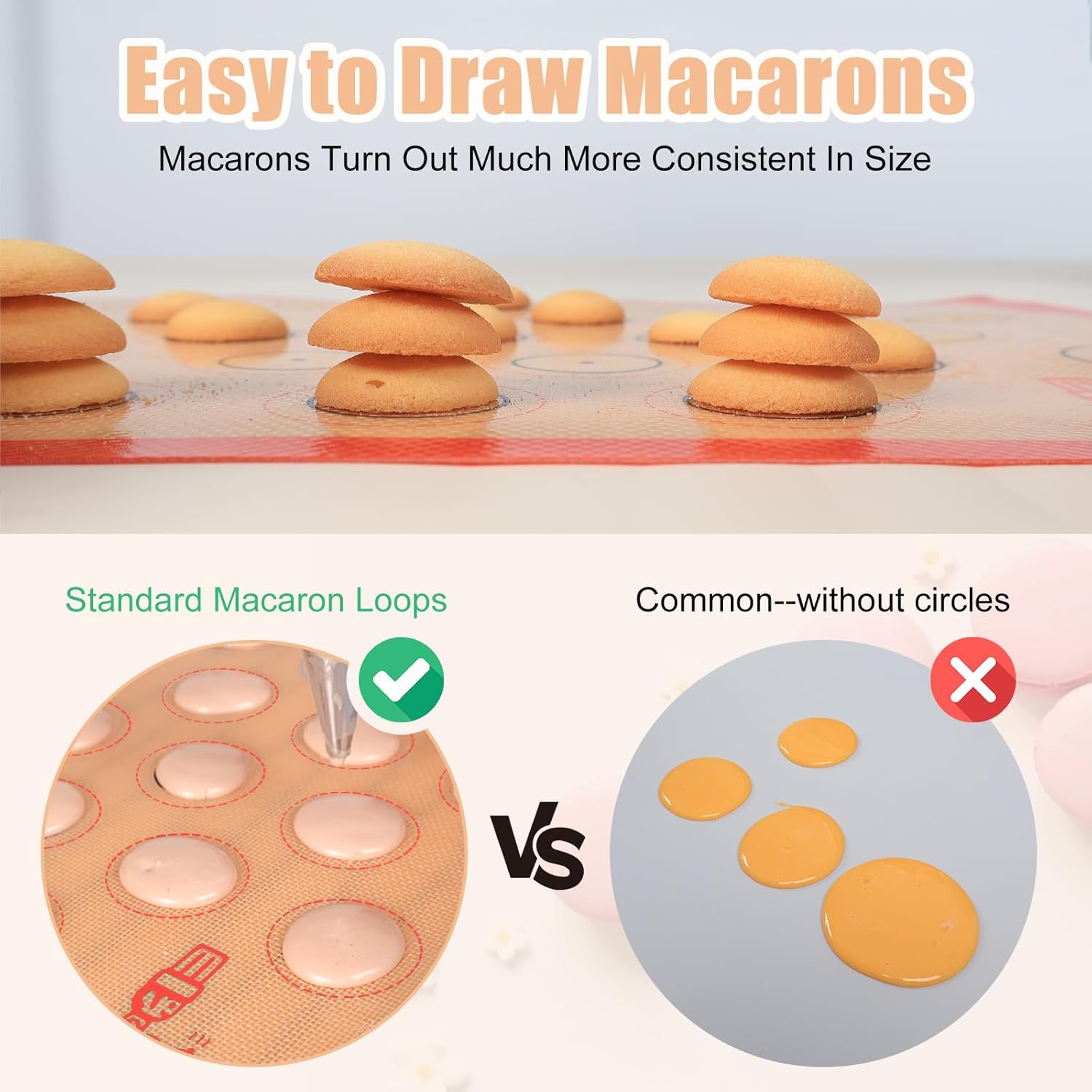 Silicone Baking Mat Macaron - Non-Stick Set of 3 Half & Quarter Sheet Liners | Red, Blue, Gray