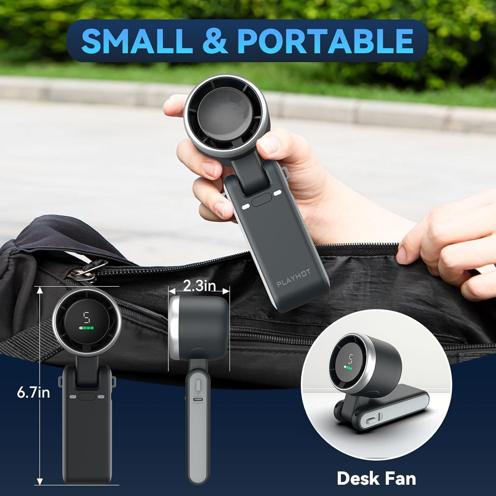 PlayHot Portable Handheld Turbo Fan - Compact Black Design with USB-C Cable for On-the-Go Cooling