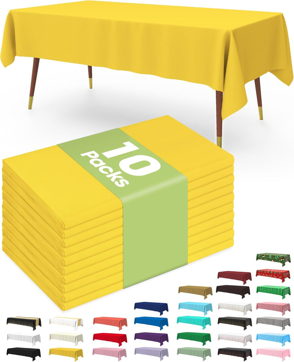 Pureegg Disposable Plastic Tablecloths - 10 Pack, 54 x 108 Inch, Leakproof Lemon Design for Easter Parties