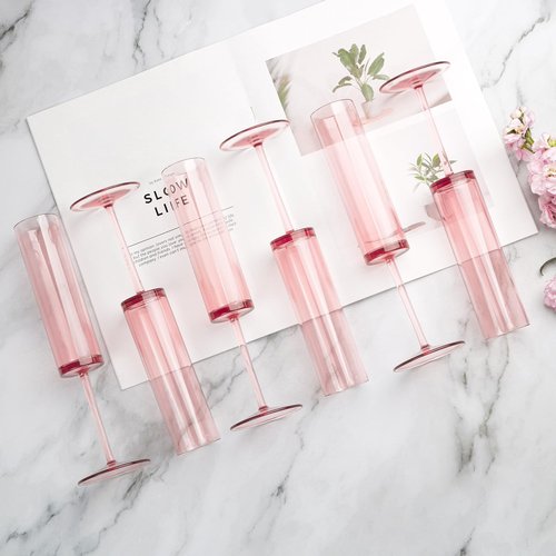 SHIQIKEJIPTY 50 PCS Pink Champagne Flutes Plastic 5.4 OZ Clear Acrylic Champagne Flutes Sparkling Wine Glasses Wedding Table Decorations Reusable For Valentines Toasting Engagement Party Supplies